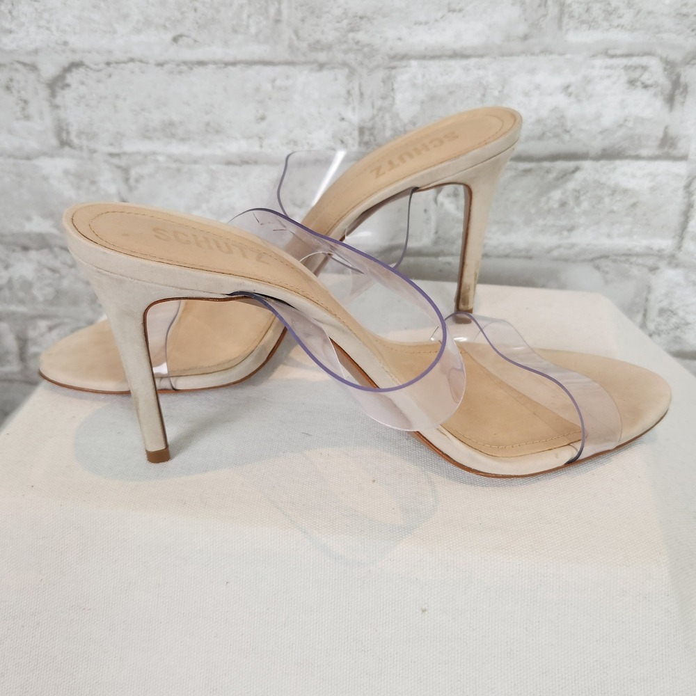 Schutz Ariella Clear Double Strap Stiletto Sandals Quiet Luxury Size 8B